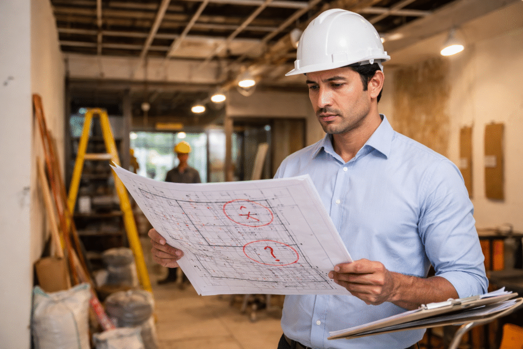 arquitecto mirando planos para sacar licencia de funcionamiento